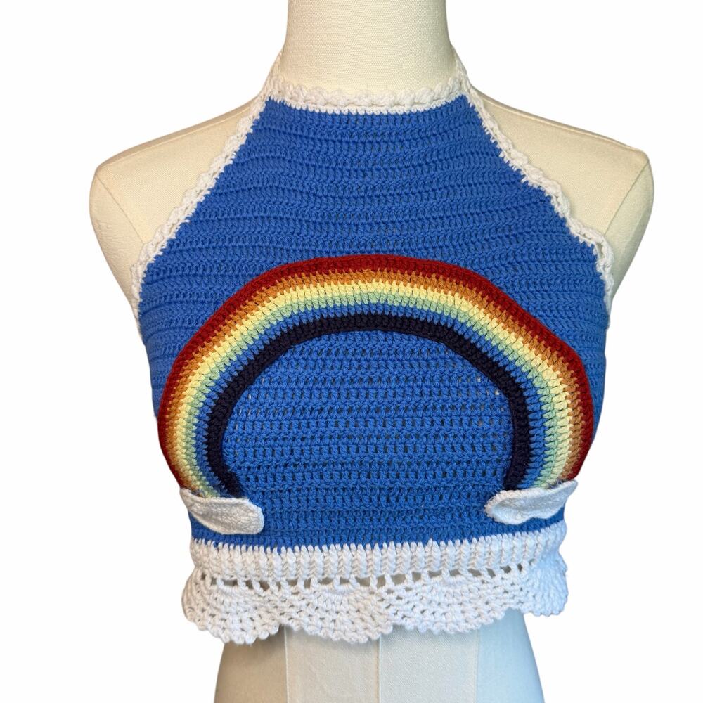 Forever 21 Rainbow Crochet Knit Halter Top Women’s Small Festival Boho Cotton